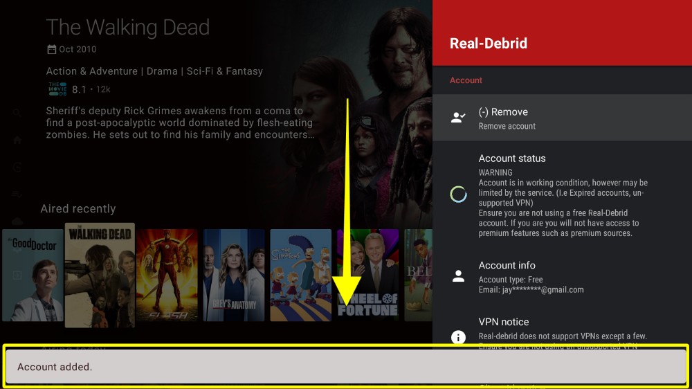 Real-Debrid account added successfully