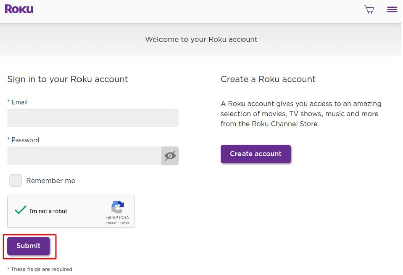 Roku account details and sign in to your Roku account