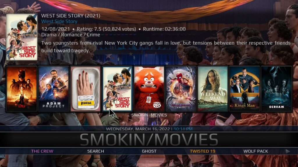 Smokin Kodi build main menu movies section