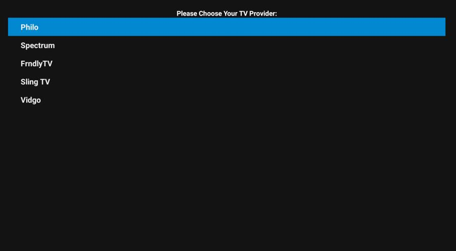 Stremium TV app, Select the TV provider you want to add