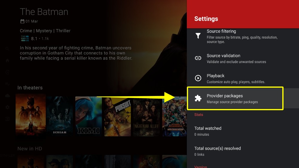 Syncler Settings menu with the Provider packages option highlighted