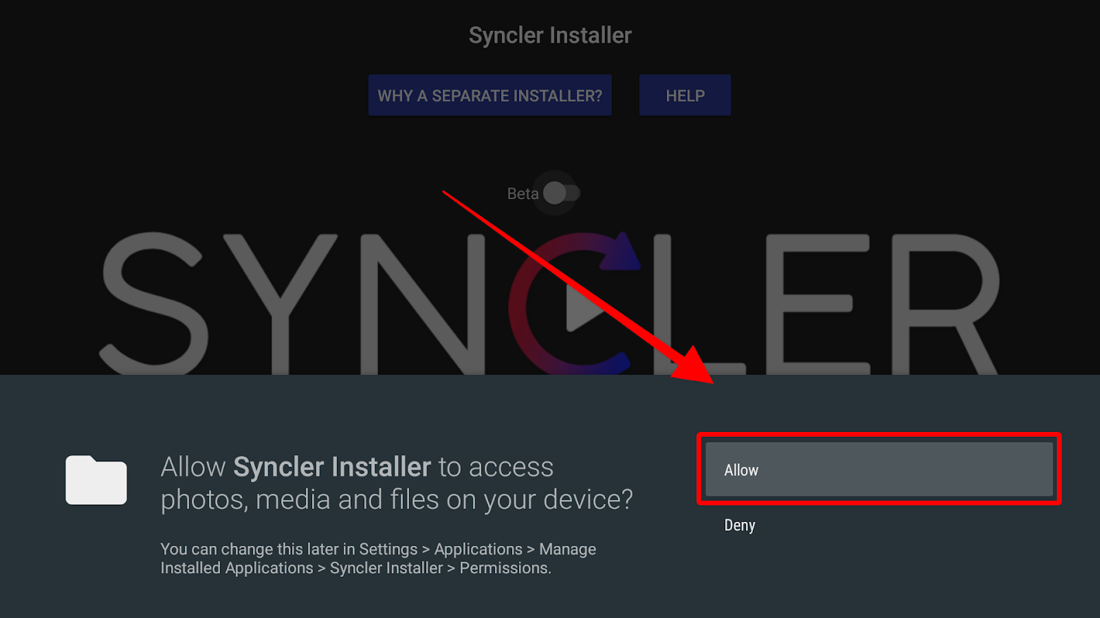 Syncler installer permissions request