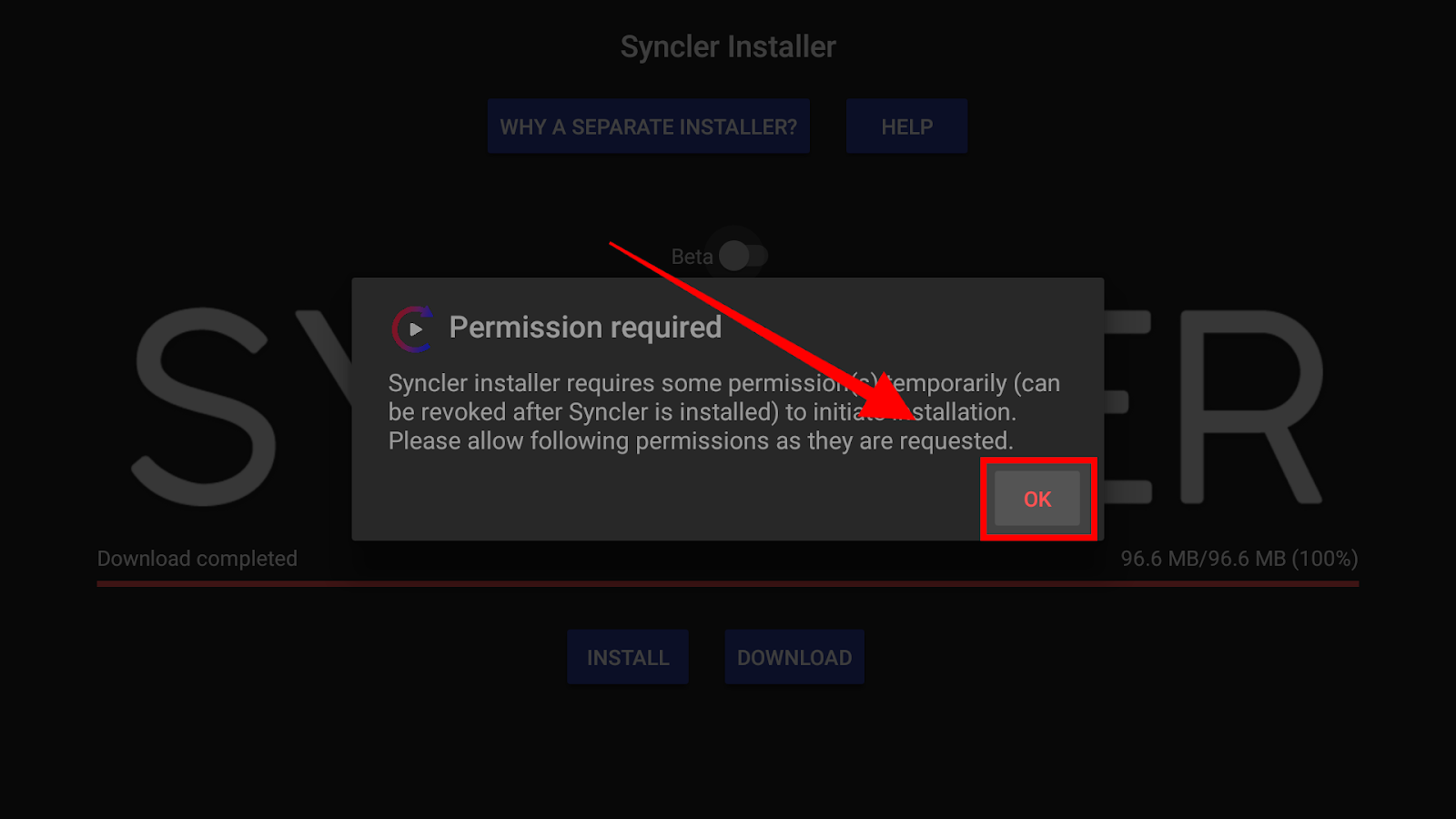 Syncler permission required notification