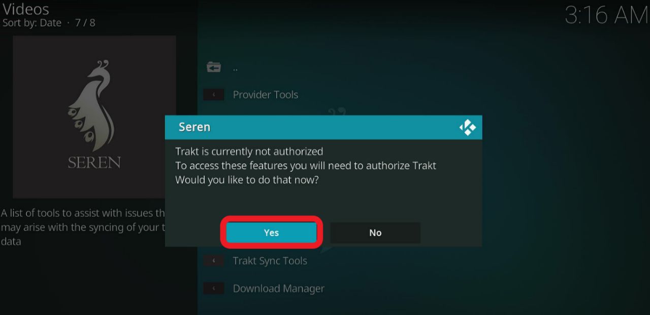 Trakt Authorization box