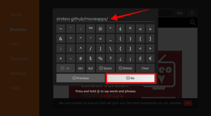 Type the ZiniTevi websites URL into the downloader URL box