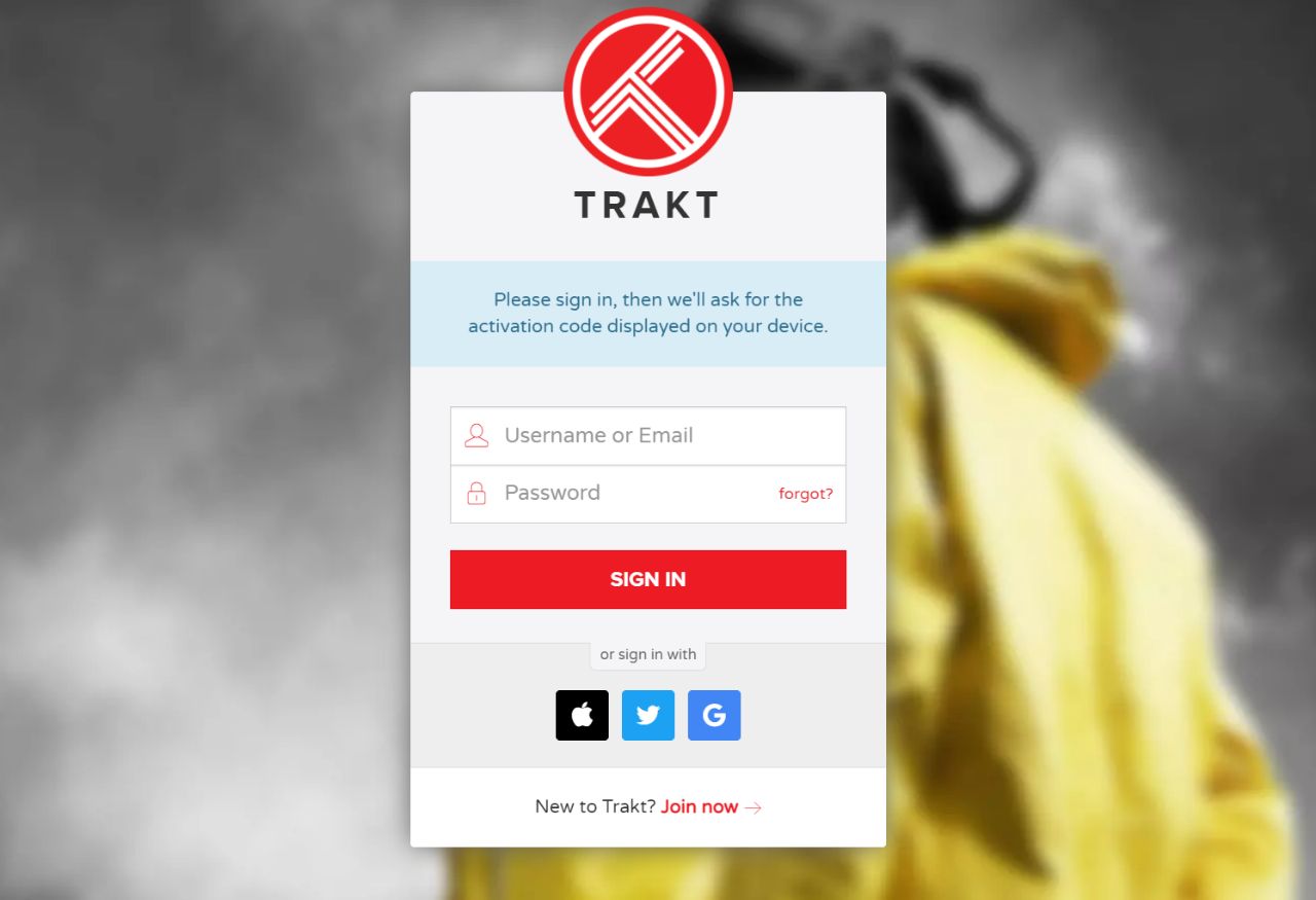 trakt.tv login page