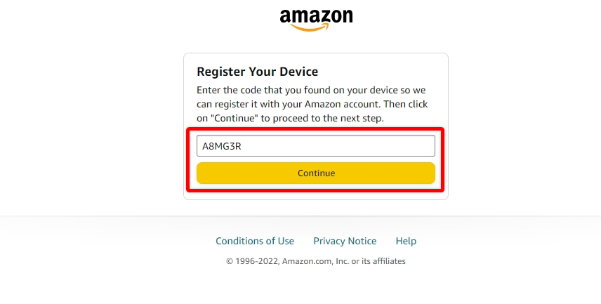 Amazon Code URL for Signing in