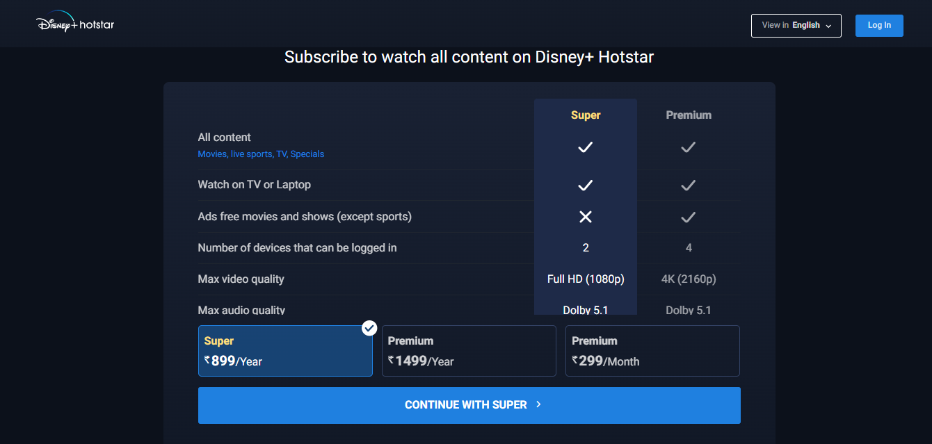 Disney Hotstar subscriptions plan