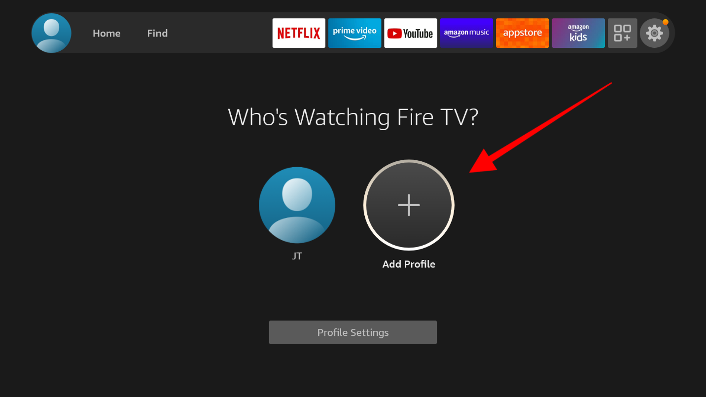 Firestick profile option click Add Profile