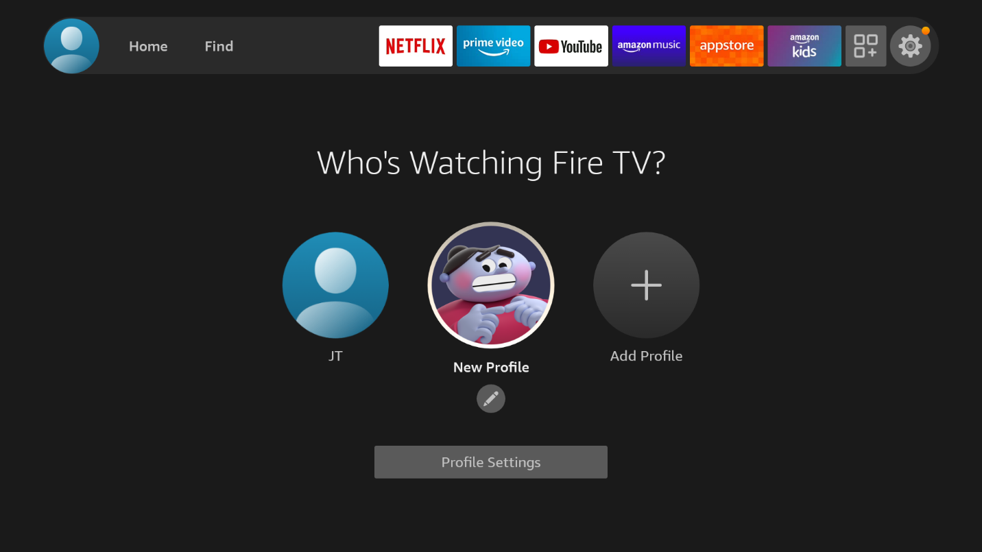 Firestick profile option new profile created