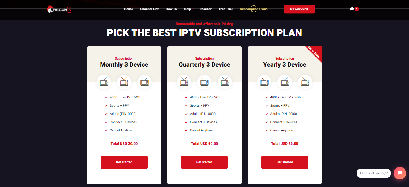 IPTV Falcon subscription options for Falcon